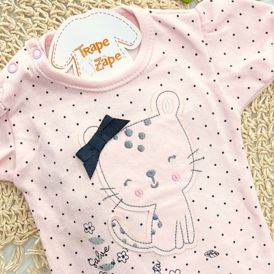 Kit 3 Peças - Bodys Manga Curta Oncinhas - Rosa, Rose e Off White